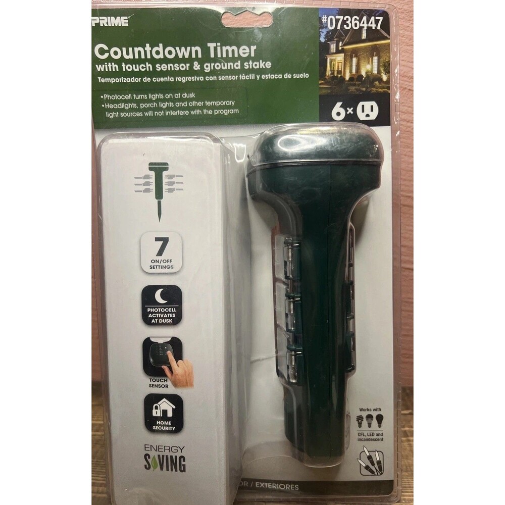 Prime Outdoor Countdown Timer With Touch Sensor and Ground Stake 6 Outlet New - Picture 7 of 7
